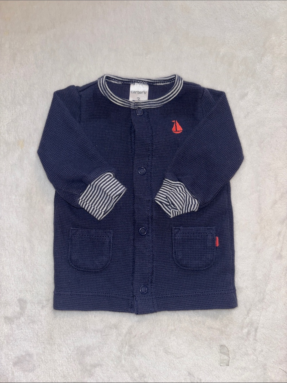 (3 for $10) Carter's Navy Knit Cardigan with Red Sailboat Accent 3 month babyboy